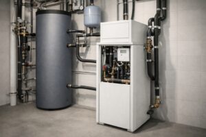 ile energii zużywa pompa ciepła 10 kw w nowoczesnej kotłowni z jednostką wewnętrzną i instalacją grzewczą