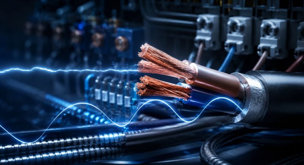 Prąd stały a zmienny – realistyczne przewody elektryczne z efektem energii w tle
